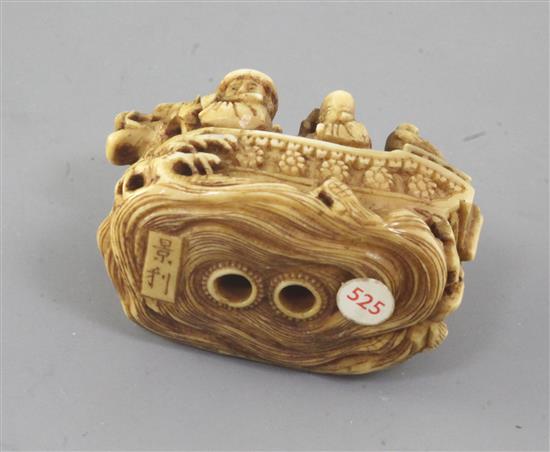 A Japanese ivory netsuke of the Takarabune (treasure ship) 19th century, signed Kagetashi, 4.5cm (no. 525)